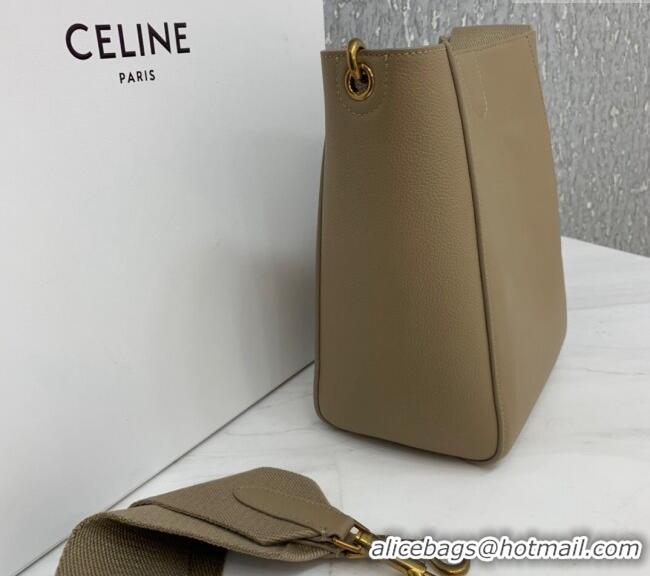 Top Grade Celine Seau Sangle Small Bucket Bag in Supple Grained Calfskin 2088 Beige 2024