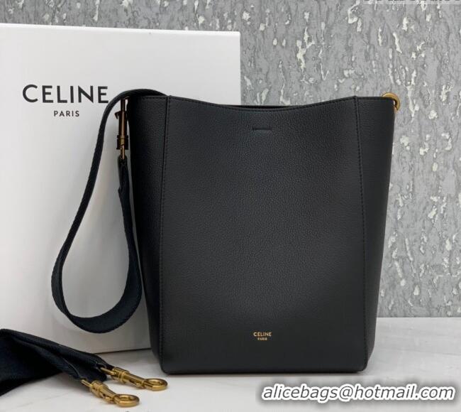 Best Price Celine Seau Sangle Small Bucket Bag in Supple Grained Calfskin 2088 Black 2024