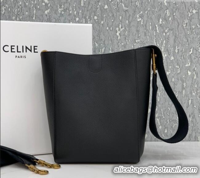 Best Price Celine Seau Sangle Small Bucket Bag in Supple Grained Calfskin 2088 Black 2024