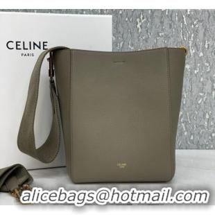 Modern Classic Celine Seau Sangle Small Bucket Bag in Supple Grained Calfskin 2088 Sage Grey 2024