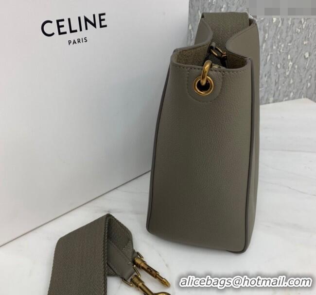 Modern Classic Celine Seau Sangle Small Bucket Bag in Supple Grained Calfskin 2088 Sage Grey 2024