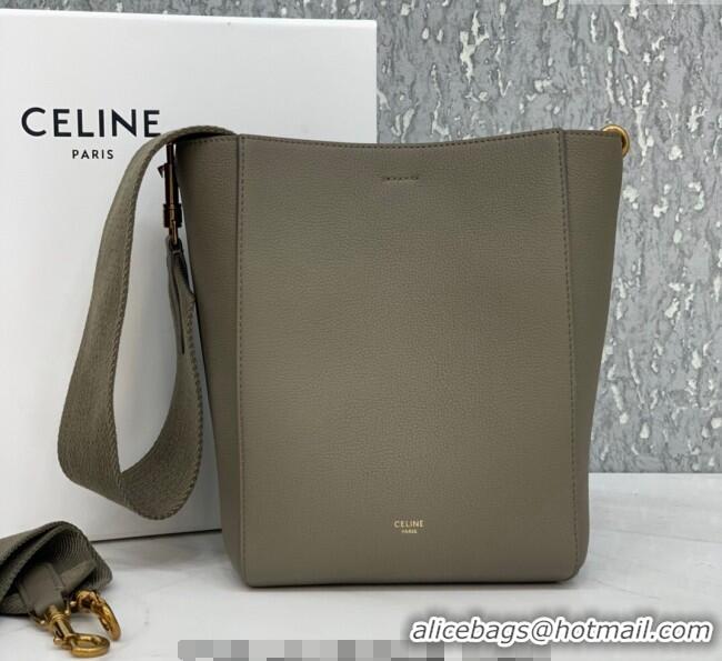 Modern Classic Celine Seau Sangle Small Bucket Bag in Supple Grained Calfskin 2088 Sage Grey 2024