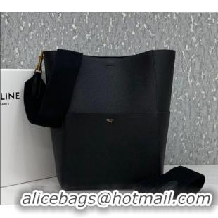 Luxury Discount Celine Seau Sangle Medium Bucket Bag in Supple Grained Calfskin 180543 Black 2024