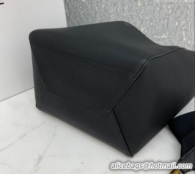 Luxury Discount Celine Seau Sangle Medium Bucket Bag in Supple Grained Calfskin 180543 Black 2024