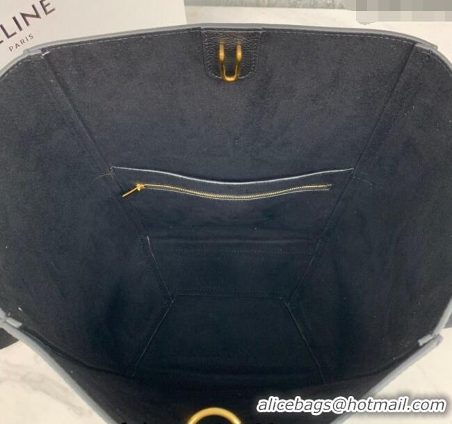 Luxury Discount Celine Seau Sangle Medium Bucket Bag in Supple Grained Calfskin 180543 Black 2024