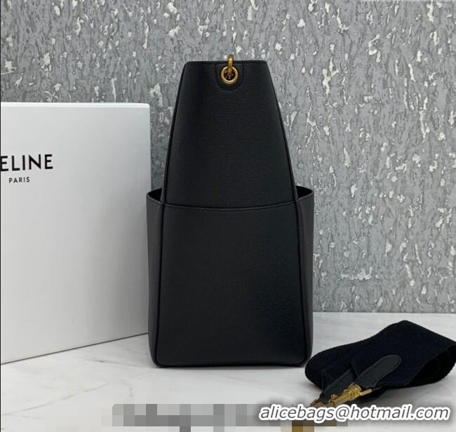 Luxury Discount Celine Seau Sangle Medium Bucket Bag in Supple Grained Calfskin 180543 Black 2024