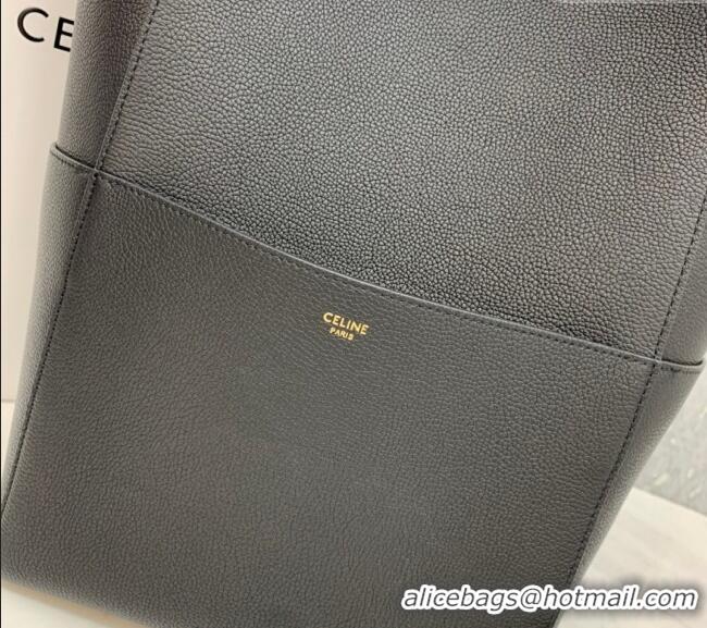Luxury Discount Celine Seau Sangle Medium Bucket Bag in Supple Grained Calfskin 180543 Black 2024