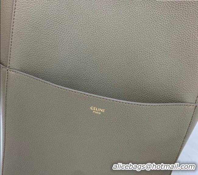 New Cheap Celine Seau Sangle Medium Bucket Bag in Supple Grained Calfskin 180543 Sage Grey 2024