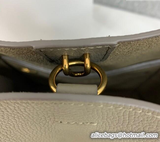 New Cheap Celine Seau Sangle Medium Bucket Bag in Supple Grained Calfskin 180543 Sage Grey 2024