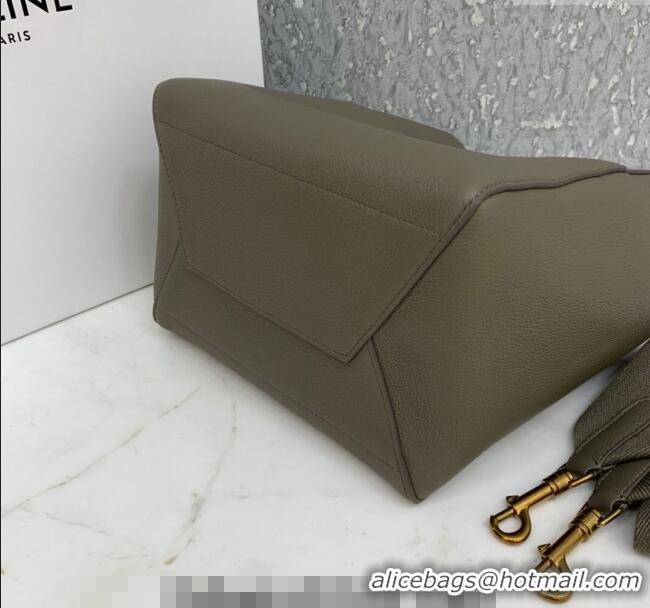 New Cheap Celine Seau Sangle Medium Bucket Bag in Supple Grained Calfskin 180543 Sage Grey 2024