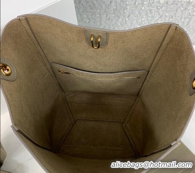 New Cheap Celine Seau Sangle Medium Bucket Bag in Supple Grained Calfskin 180543 Sage Grey 2024
