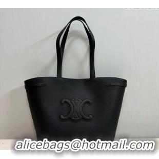 Top Grade Celine Medium Cabas Anais Tote Bag Cuir Triomphe in Grained Calfskin 116853 Black 2024