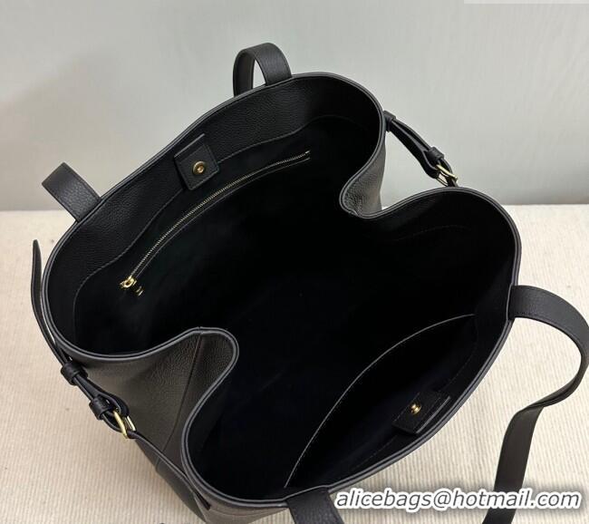 Top Grade Celine Medium Cabas Anais Tote Bag Cuir Triomphe in Grained Calfskin 116853 Black 2024