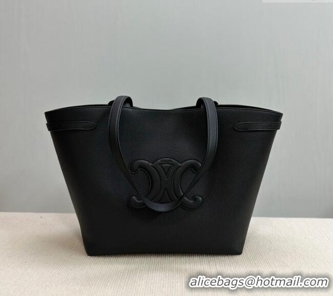 Top Grade Celine Medium Cabas Anais Tote Bag Cuir Triomphe in Grained Calfskin 116853 Black 2024