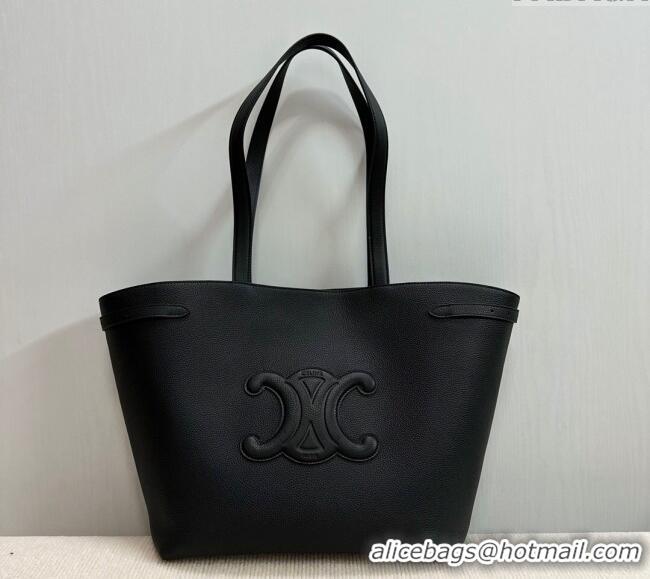 Top Grade Celine Medium Cabas Anais Tote Bag Cuir Triomphe in Grained Calfskin 116853 Black 2024