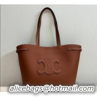 Grade Quality Celine Medium Cabas Anais Tote Bag Cuir Triomphe in Grained Calfskin 116853 Brown 2024