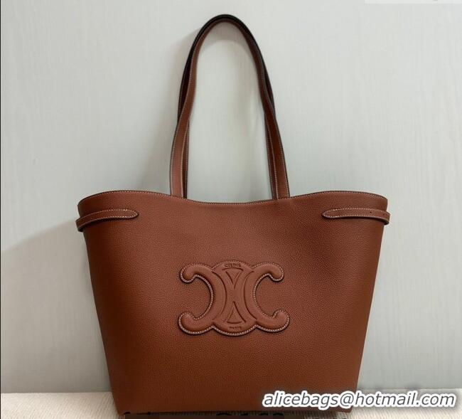 Grade Quality Celine Medium Cabas Anais Tote Bag Cuir Triomphe in Grained Calfskin 116853 Brown 2024