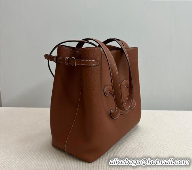 Grade Quality Celine Medium Cabas Anais Tote Bag Cuir Triomphe in Grained Calfskin 116853 Brown 2024