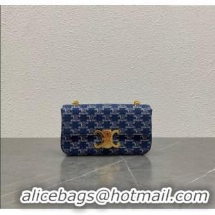 Original Cheap Celine Chain Shoulder Bag Claude in Denim with Triomphe All-Over 197992 Blue/Gold 2024 Top