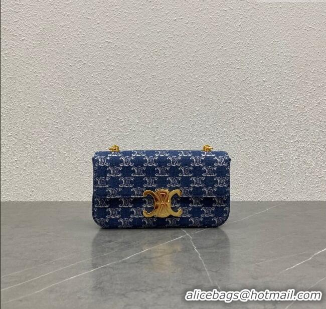 Original Cheap Celine Chain Shoulder Bag Claude in Denim with Triomphe All-Over 197992 Blue/Gold 2024 Top