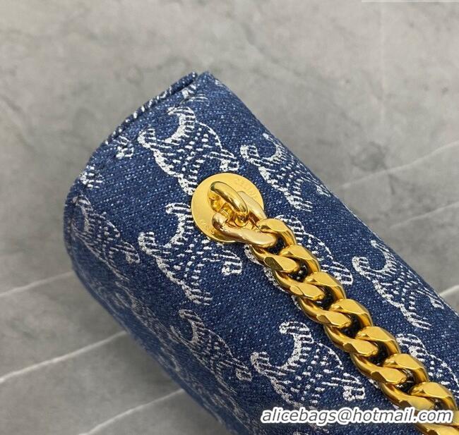 Original Cheap Celine Chain Shoulder Bag Claude in Denim with Triomphe All-Over 197992 Blue/Gold 2024 Top