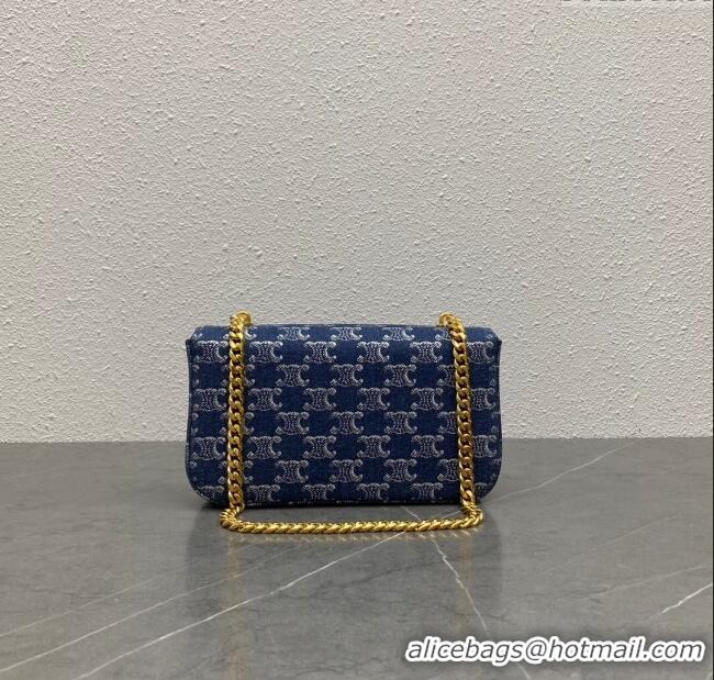 Original Cheap Celine Chain Shoulder Bag Claude in Denim with Triomphe All-Over 197992 Blue/Gold 2024 Top