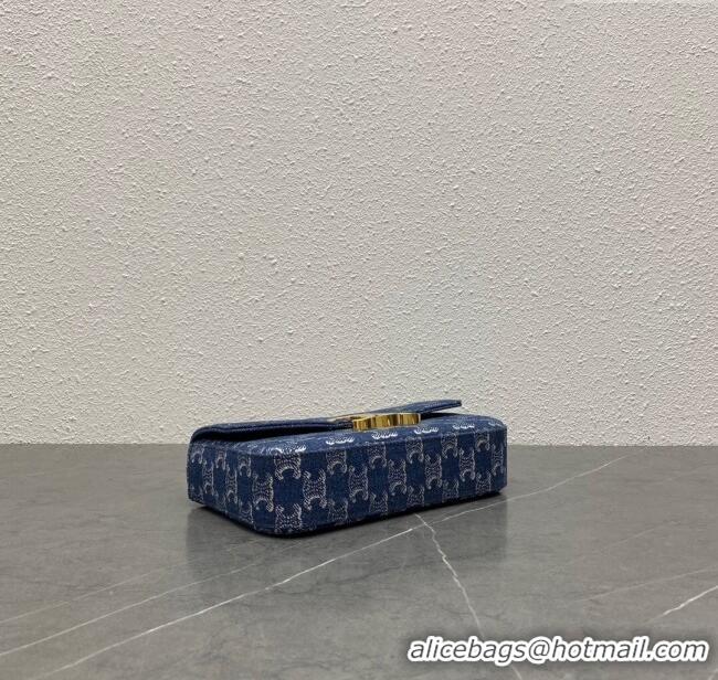 Original Cheap Celine Chain Shoulder Bag Claude in Denim with Triomphe All-Over 197992 Blue/Gold 2024 Top