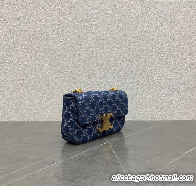 Original Cheap Celine Chain Shoulder Bag Claude in Denim with Triomphe All-Over 197992 Blue/Gold 2024 Top