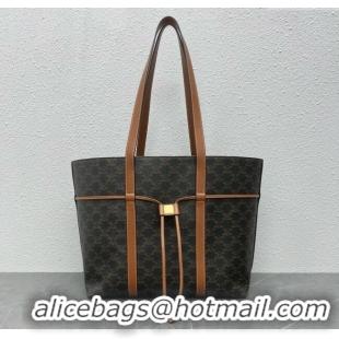 Best Price Celine Cabas Drawstring Bag in Triomphe Canvas and Calfskin 113722 Tan 2024 Top