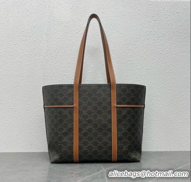 Best Price Celine Cabas Drawstring Bag in Triomphe Canvas and Calfskin 113722 Tan 2024 Top