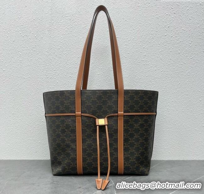 Best Price Celine Cabas Drawstring Bag in Triomphe Canvas and Calfskin 113722 Tan 2024 Top