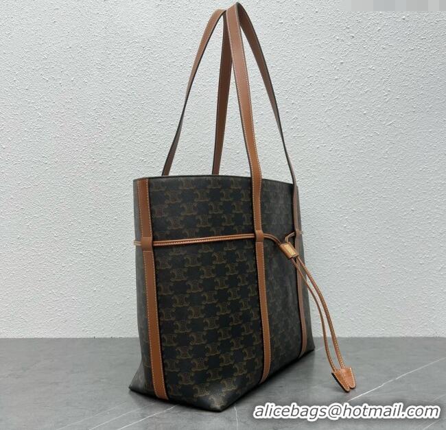 Best Price Celine Cabas Drawstring Bag in Triomphe Canvas and Calfskin 113722 Tan 2024 Top