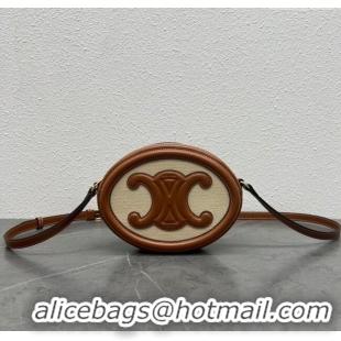 Fashion Discount Celine TRIOMPHE Oval Bag in Canvas and Calfskin 198604 Brown 2024 Top
