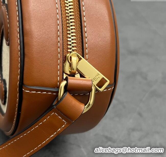 Fashion Discount Celine TRIOMPHE Oval Bag in Canvas and Calfskin 198604 Brown 2024 Top