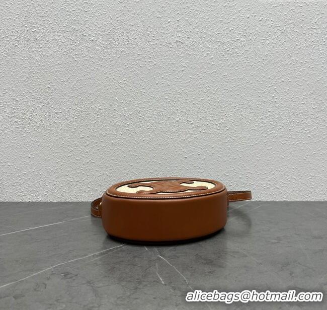 Fashion Discount Celine TRIOMPHE Oval Bag in Canvas and Calfskin 198604 Brown 2024 Top