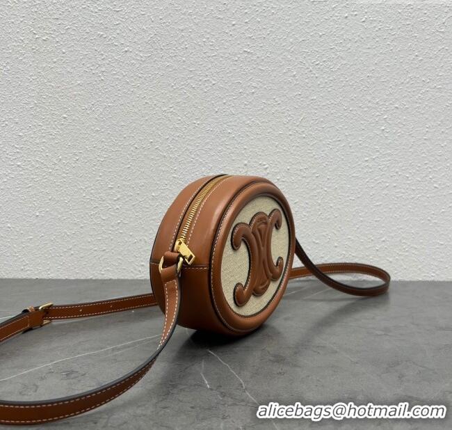 Fashion Discount Celine TRIOMPHE Oval Bag in Canvas and Calfskin 198604 Brown 2024 Top