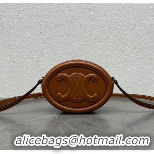 Shop Grade Celine TRIOMPHE Oval Bag in Smooth Calfskin 198604 Brown 2024 Top