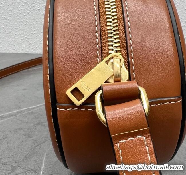 Shop Grade Celine TRIOMPHE Oval Bag in Smooth Calfskin 198604 Brown 2024 Top