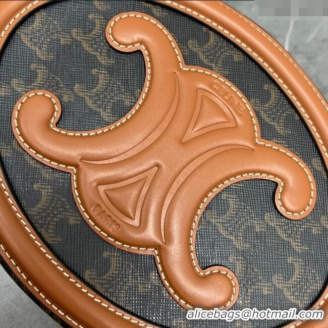 Luxury Cheap Celine TRIOMPHE Oval Bag in Triomphe Canvas and Calfskin 198604 Tan 2024 Top