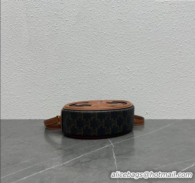 Luxury Cheap Celine TRIOMPHE Oval Bag in Triomphe Canvas and Calfskin 198604 Tan 2024 Top