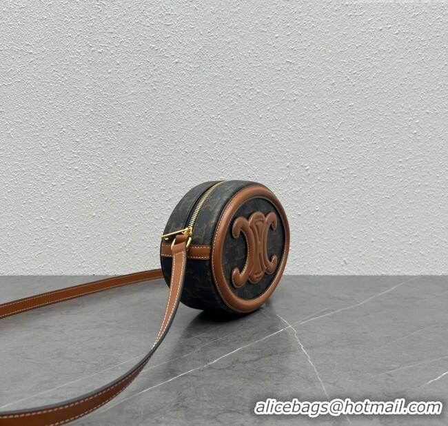 Luxury Cheap Celine TRIOMPHE Oval Bag in Triomphe Canvas and Calfskin 198604 Tan 2024 Top