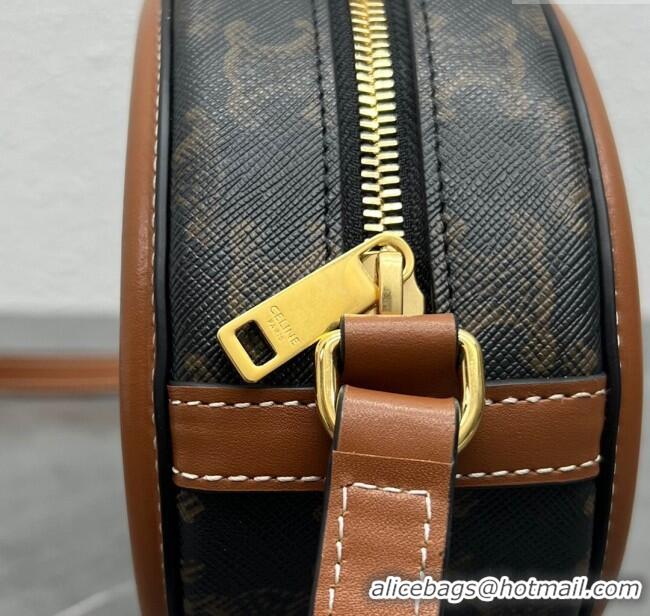 Luxury Cheap Celine TRIOMPHE Oval Bag in Triomphe Canvas and Calfskin 198604 Tan 2024 Top