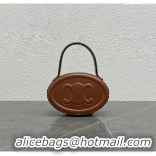 Well Crafted Celine TRIOMPHE Oval Top Handle Bag in Smooth Calfskin 198613 Brown 2024 Top