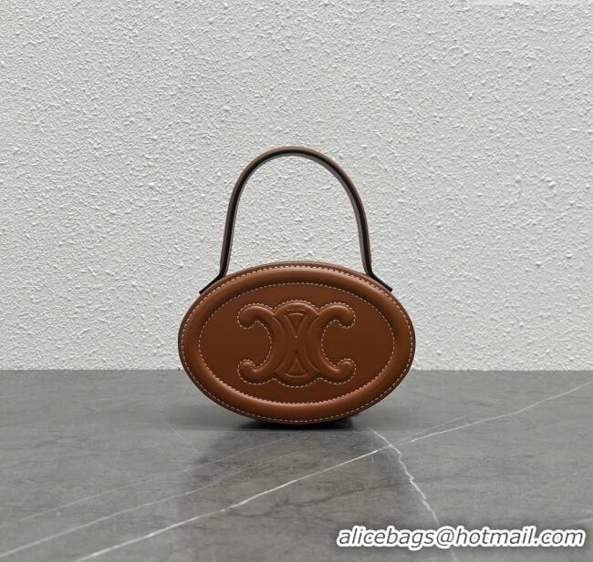 Well Crafted Celine TRIOMPHE Oval Top Handle Bag in Smooth Calfskin 198613 Brown 2024 Top