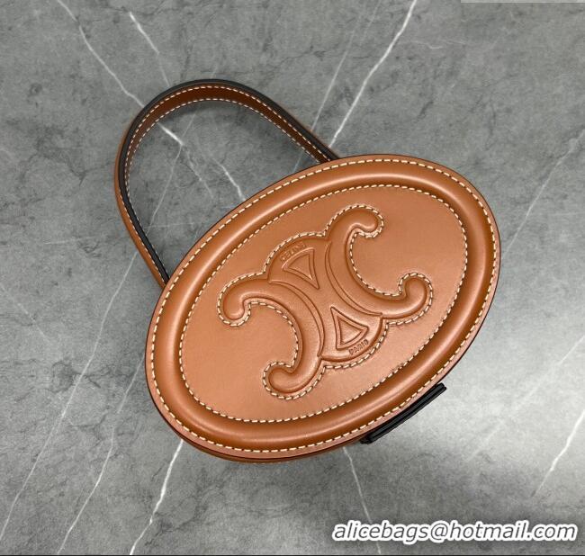 Well Crafted Celine TRIOMPHE Oval Top Handle Bag in Smooth Calfskin 198613 Brown 2024 Top