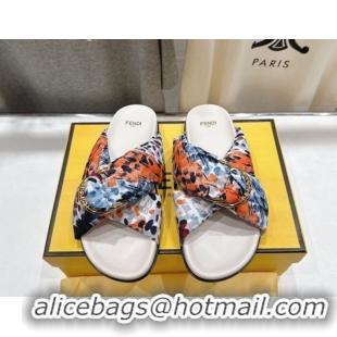 Top Design Fendi Feel Flat Slides Sandal in Printed FF Fabric with D-ring Buckle Multicolored 1216064