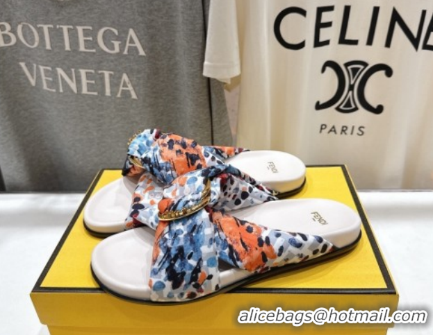 Top Design Fendi Feel Flat Slides Sandal in Printed FF Fabric with D-ring Buckle Multicolored 1216064