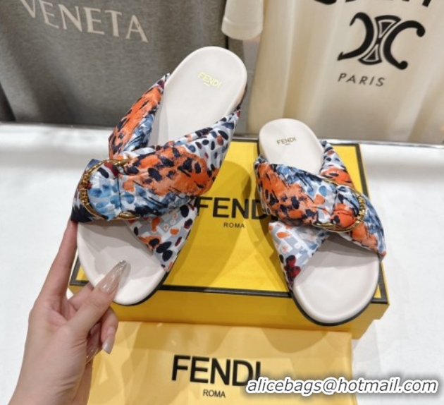 Top Design Fendi Feel Flat Slides Sandal in Printed FF Fabric with D-ring Buckle Multicolored 1216064