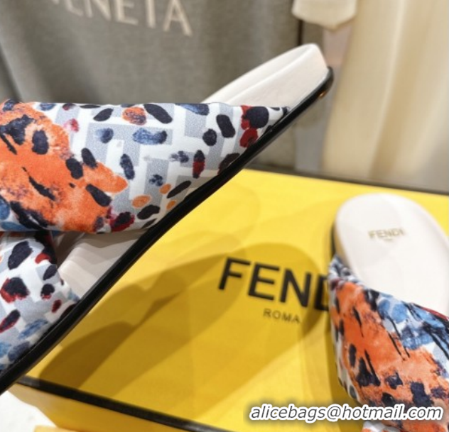 Top Design Fendi Feel Flat Slides Sandal in Printed FF Fabric with D-ring Buckle Multicolored 1216064