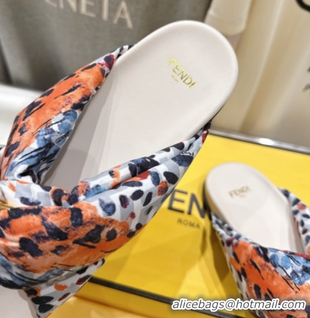 Top Design Fendi Feel Flat Slides Sandal in Printed FF Fabric with D-ring Buckle Multicolored 1216064